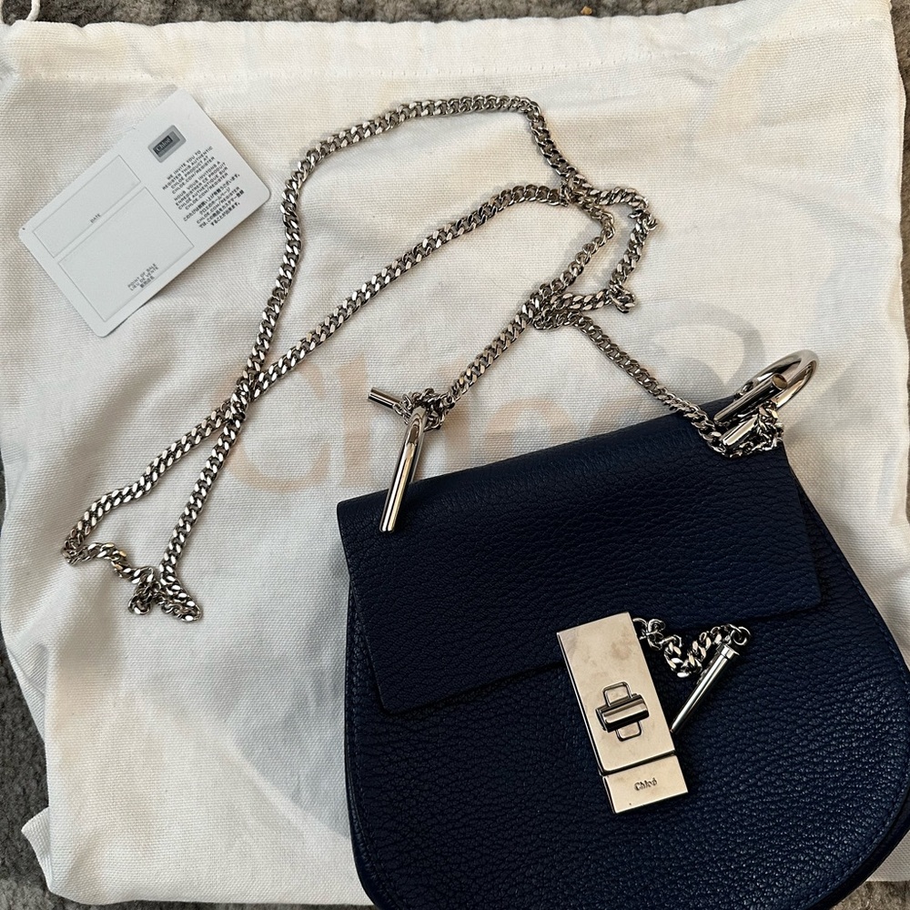 Authentic Navy blue Chloe Drew bag with silver hardware